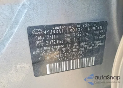 2011 Hyundai Elantra Gls z USA, uszkodzony, nr VIN KMHDH4AE0BU088146